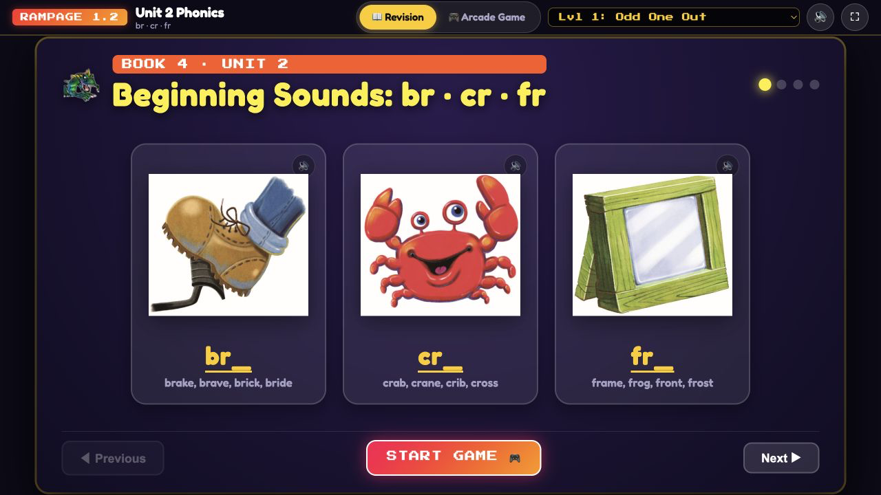 Rampage Phonics game preview
